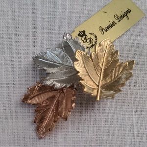 Leaf Broach with 3 Maple Leaves Gold,‎ Silver, & Rose Gold Tone Premier Designs